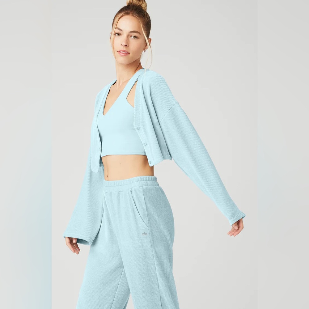 NWT ALO Yoga Chenille Chalet Cardigan in Chalk Blue (Cozy, Winter, Warm, Cute)